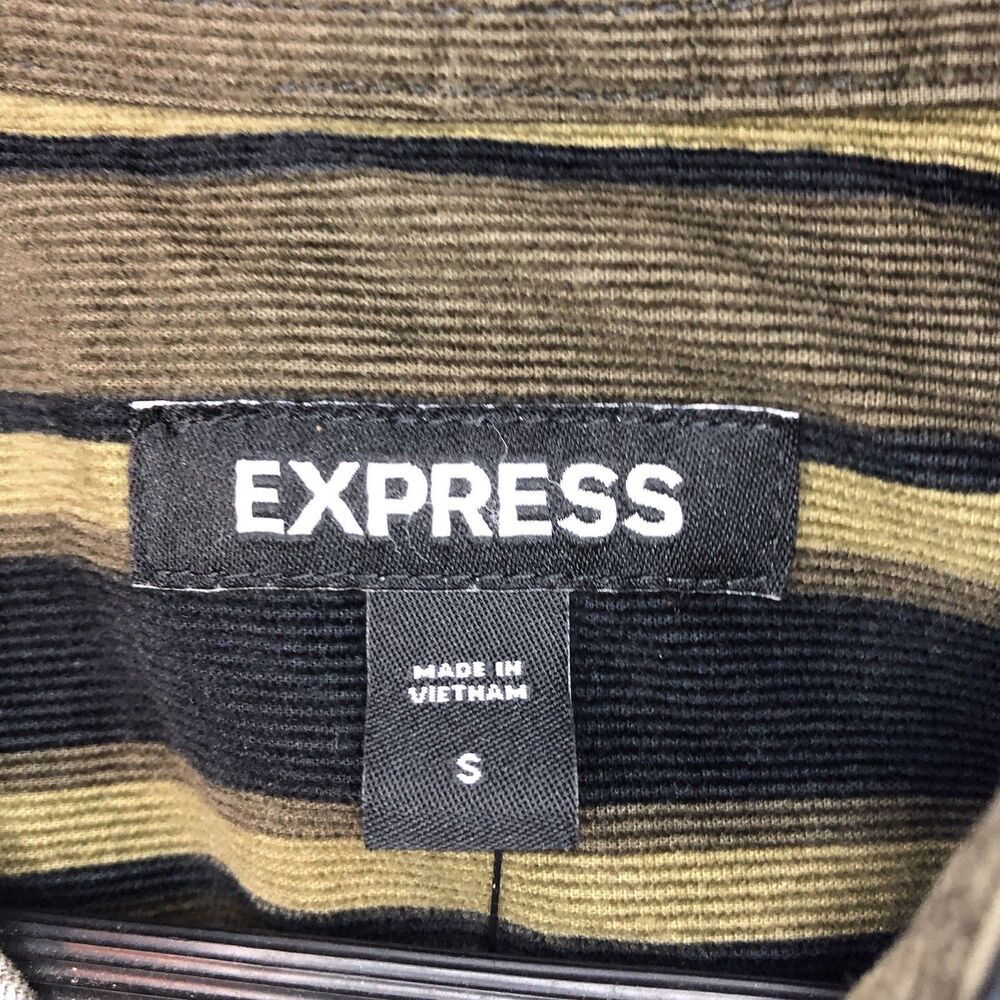 Mens Express Shirt S Corduroy Striped Brown Black Button Down Long Sleeve NWT - Picture 4 of 6